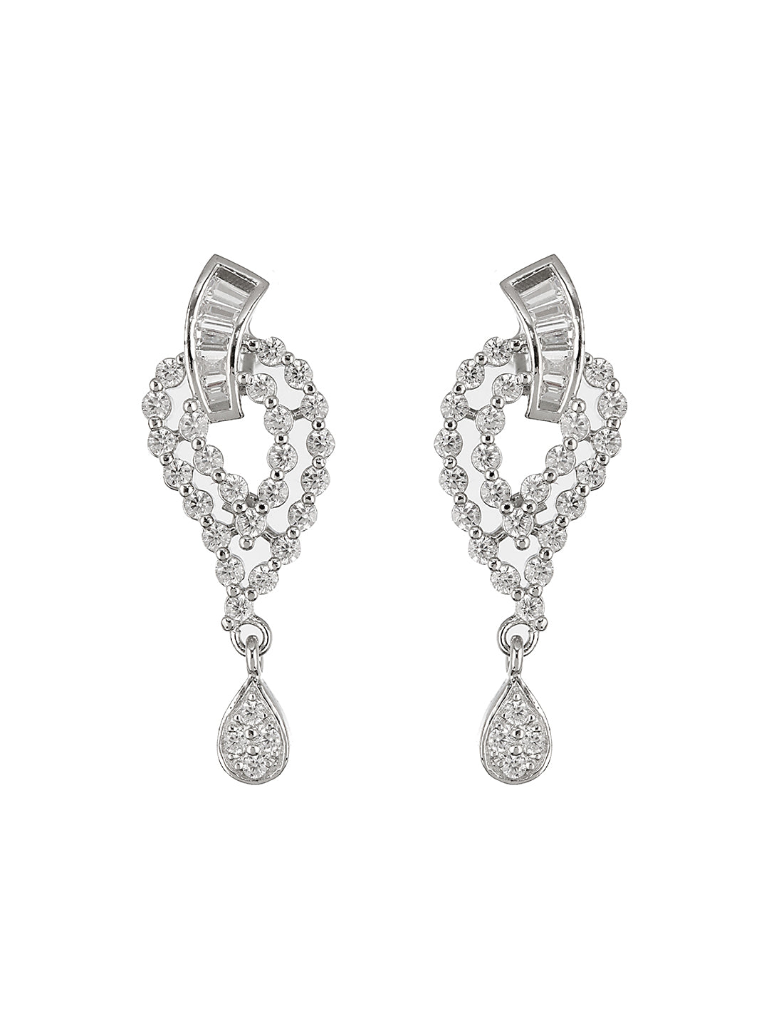 925 Sterling Silver Cubic Zirconia Studded Quirky Drop Earrings