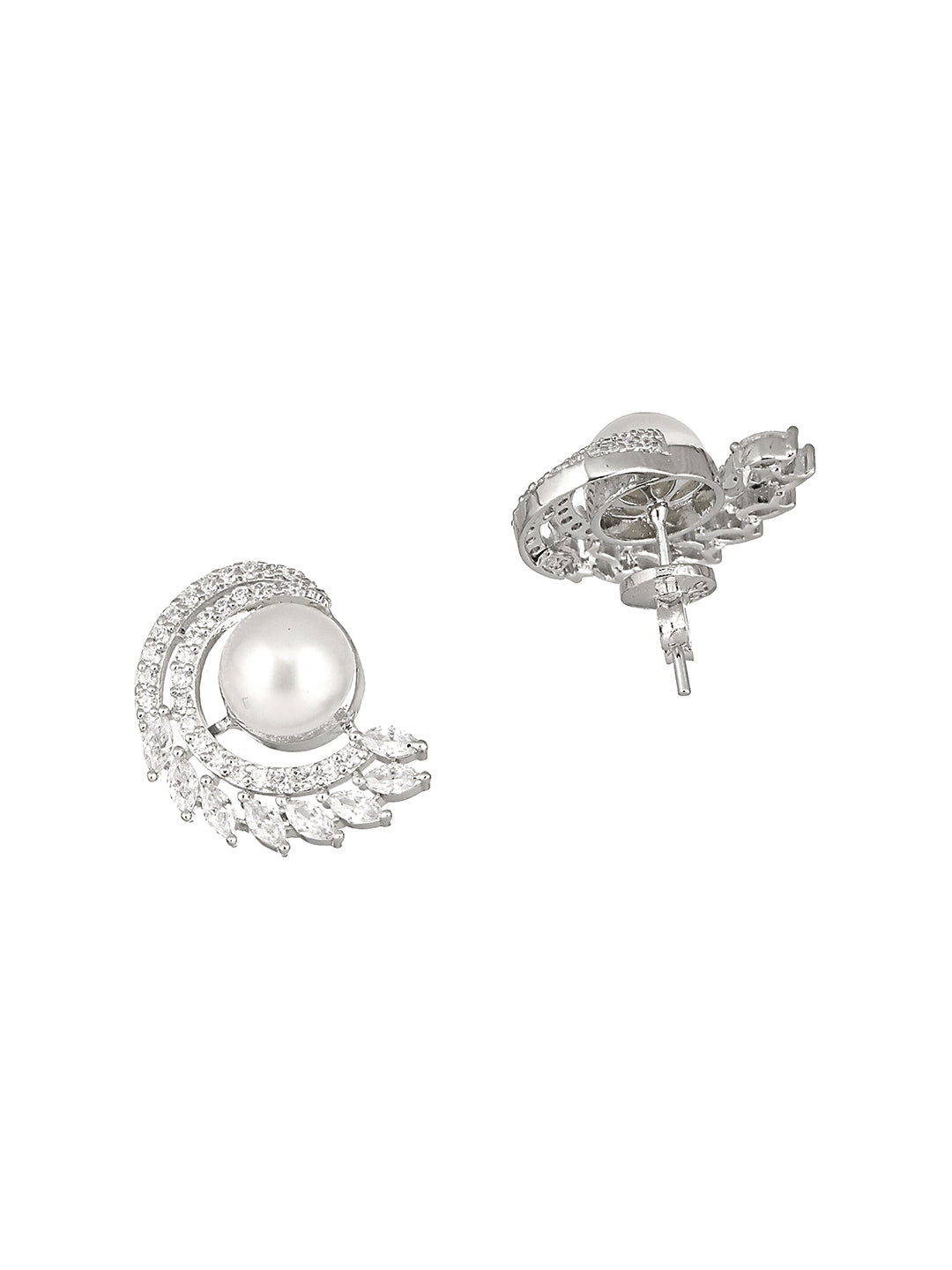 925 Sterling Silver Rhodium Plated Pearl Studds Earrings