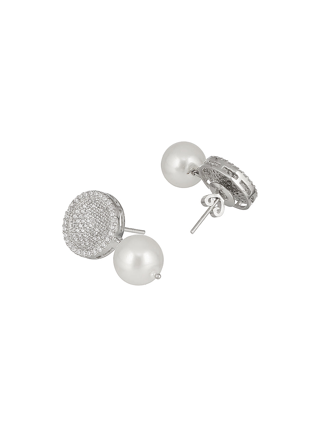 925 Sterling Silver Cubic Zirconia Circular Pearl Drop Earrings