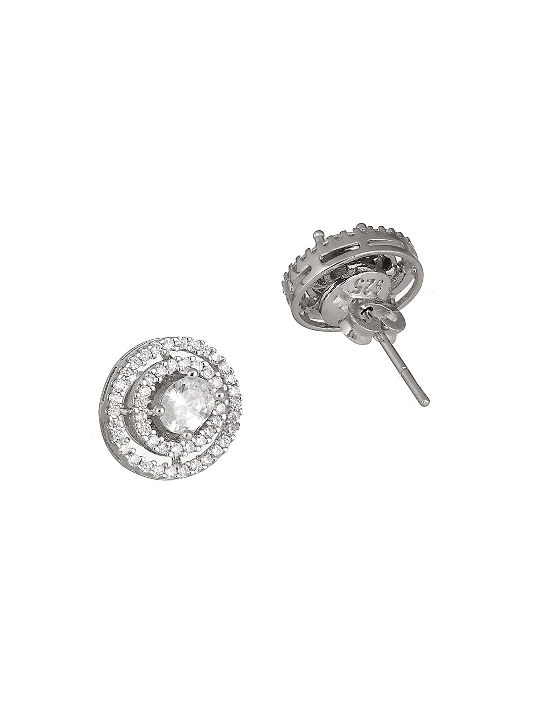 925 Sterling Silver Cubic Zirconia Concentric Circular Studds Earring