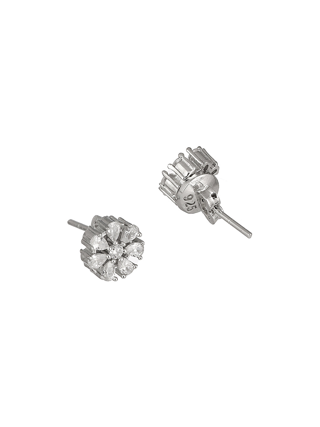 925 Sterling Silver Sterling Silver Cubic Zirconia Floral Studds Earrings