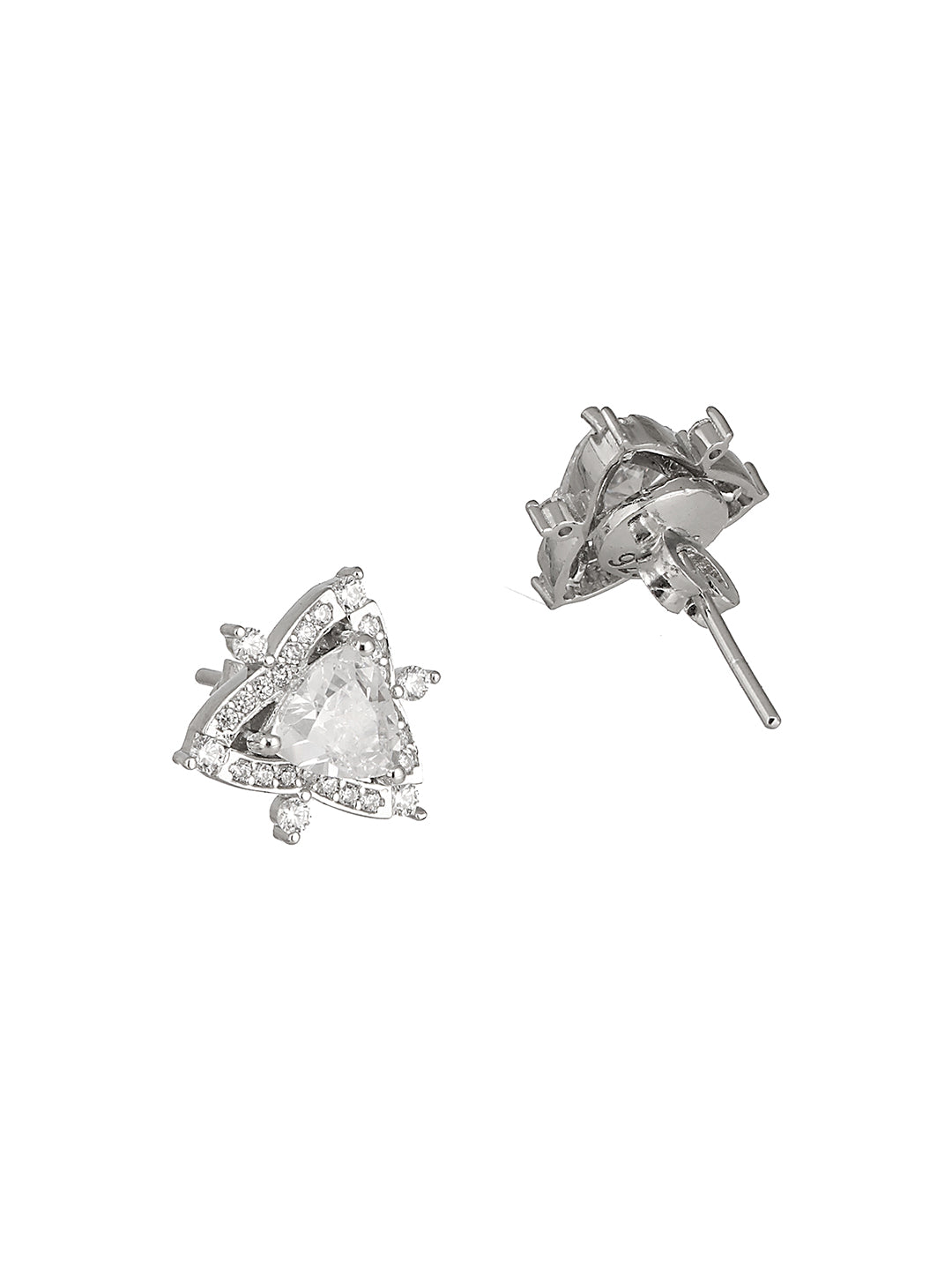 925 Sterling Silver Triangular Leafy Studs Earrings
