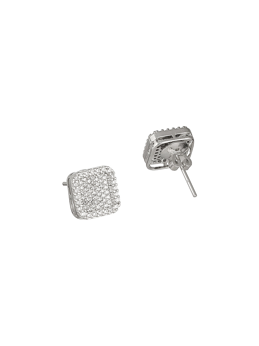 925 Sterling Silver Cubic Zirconia Square Studds Earrings