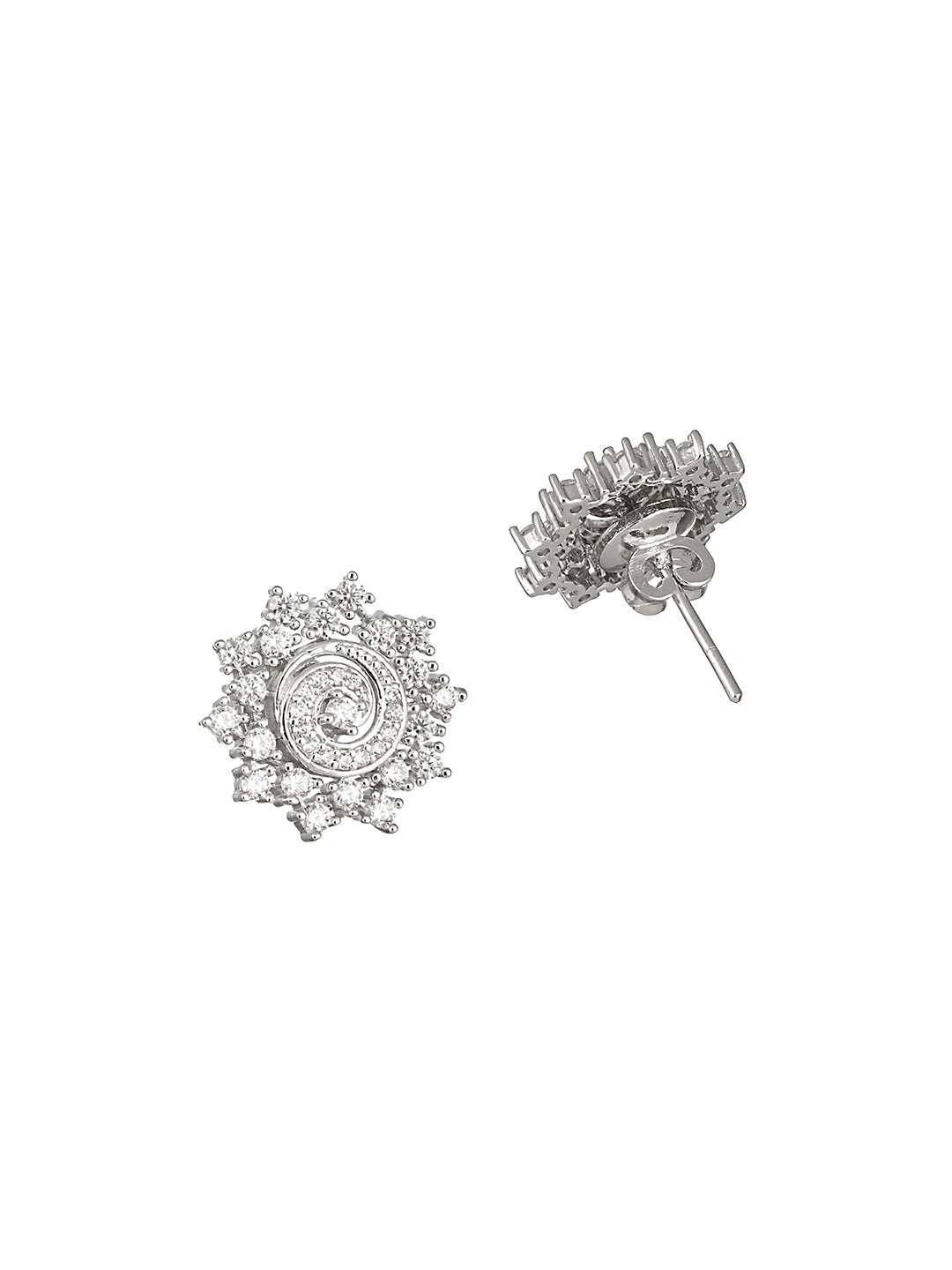 925 Sterling Silver Cubic Zirconia Flora Circle  Studds Earrings