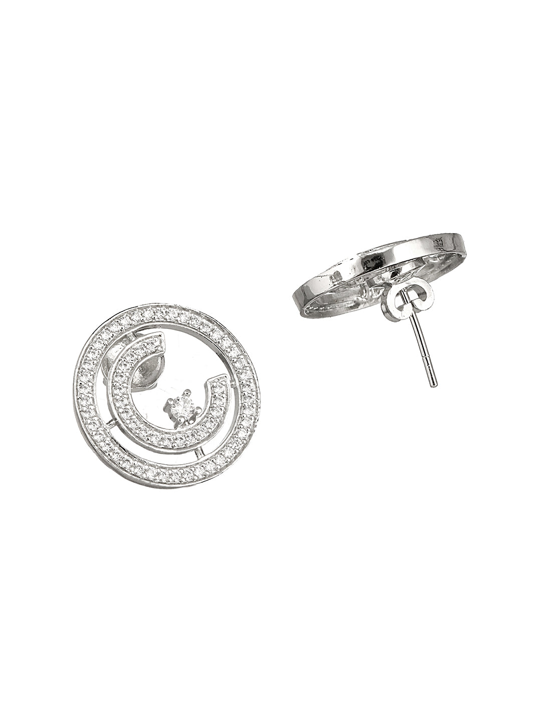 925 Sterling Silver Cubic Zirconia Concentric Circle  Studds Earring