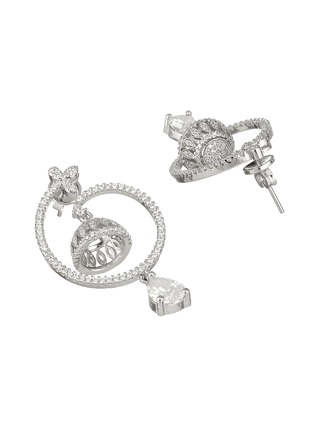 925 Sterling Silver Rhodium Plated Chandbali Drop Earrings