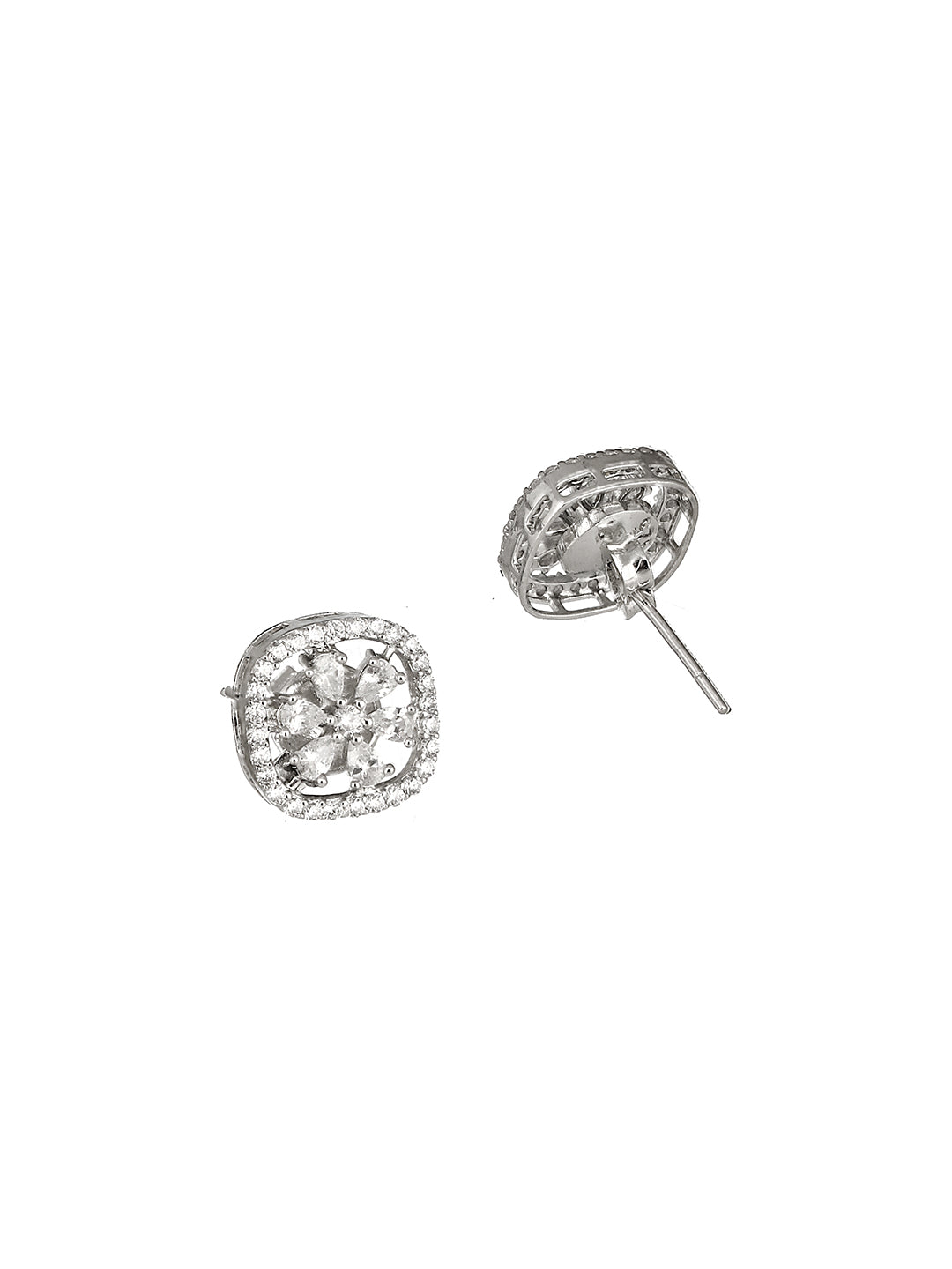 925 Sterling Silver Zircon Studded Halo Flower Dailywear Studds Earrings