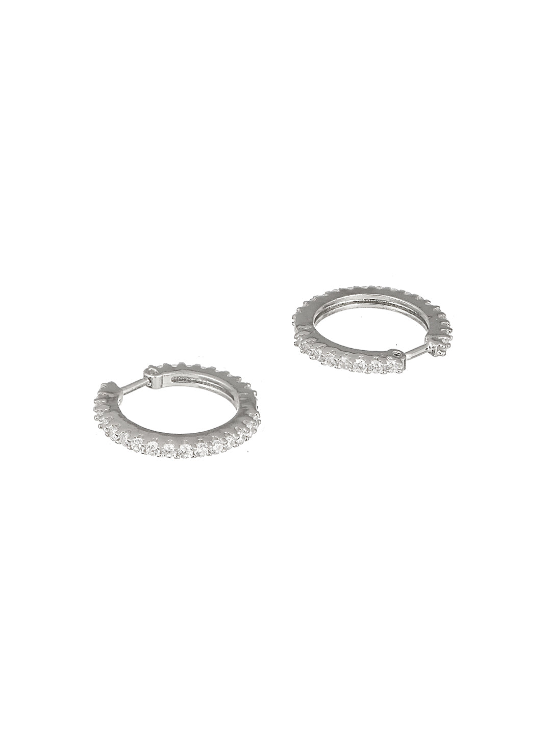 925 Sterling Silver Rhodium Plated  CZ Studded Classic Hoop Earrings