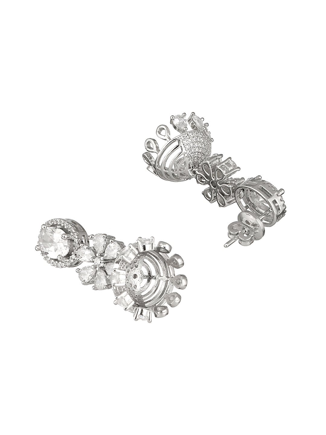 925 Sterling Silver Cubic Zirconia Studded Jhumka  Earrings