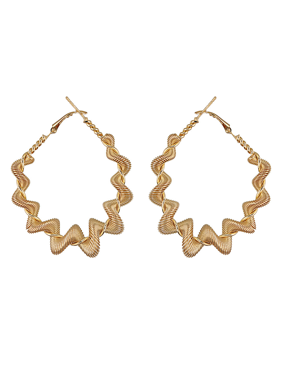 Anti-Tarnish Gold Plated Spiral Twisted  Statement Hoops Earrings