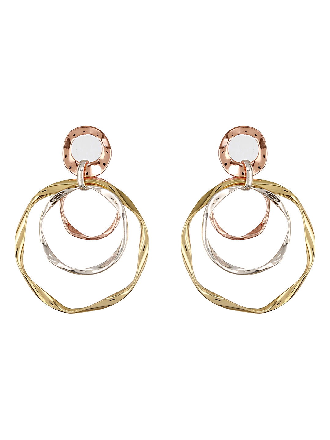 Anti-Tarnish 3 Tone Concentric Handmade Dangler Hoop Earrings