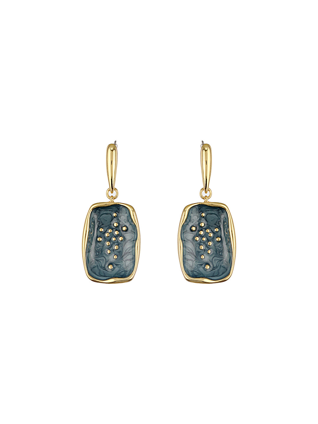 Anti-Tarnish 18k Gold Plated Grey Enamelled Golden Dot Drop Earrings