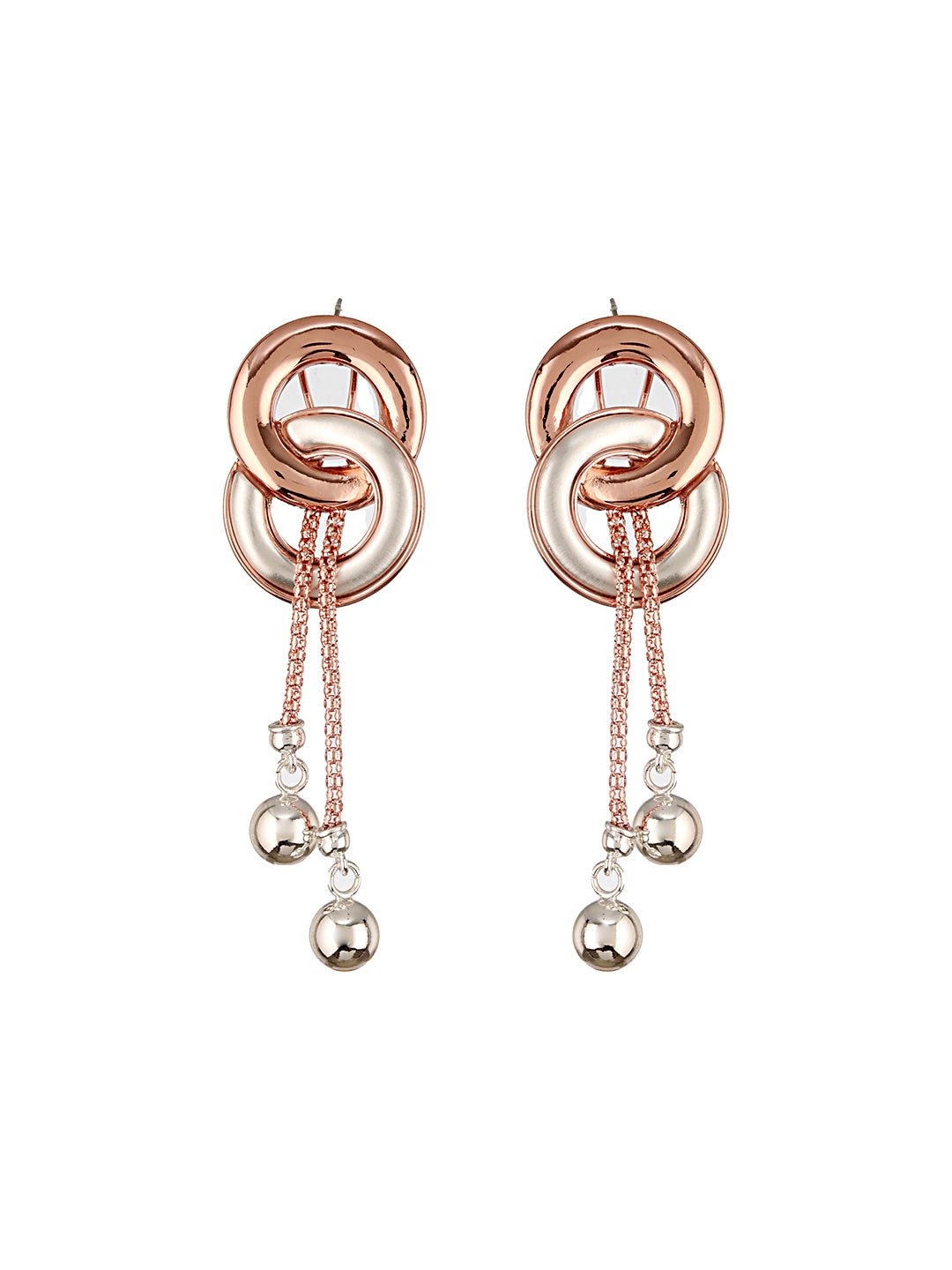 Anti-Tarnish Rose Gold 2 Toned Circular Knotted  Dangling Earrings