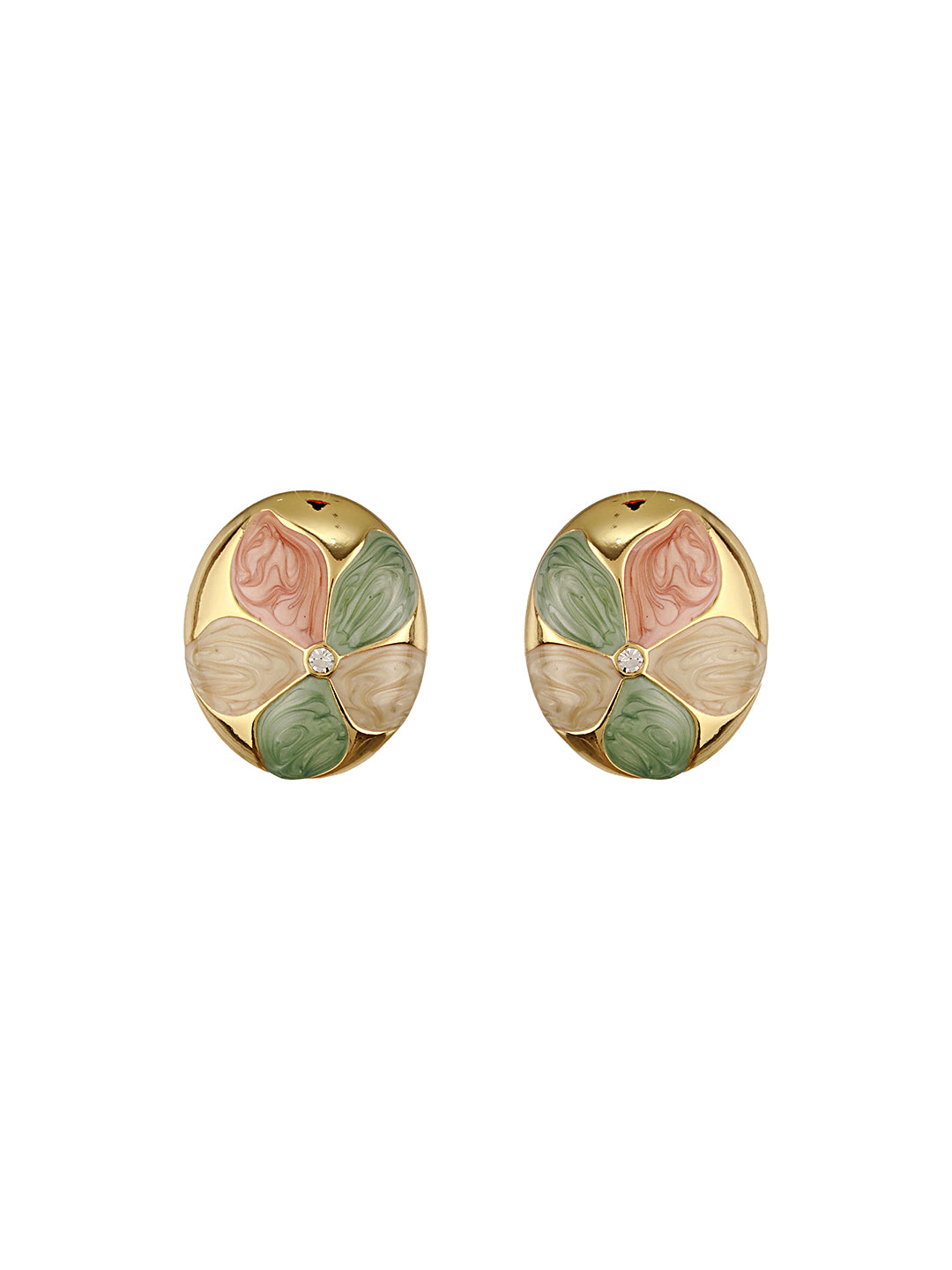 Anti-Tarnish 18k Gold Plated Floral Enamelled Large Circular Studds earrings