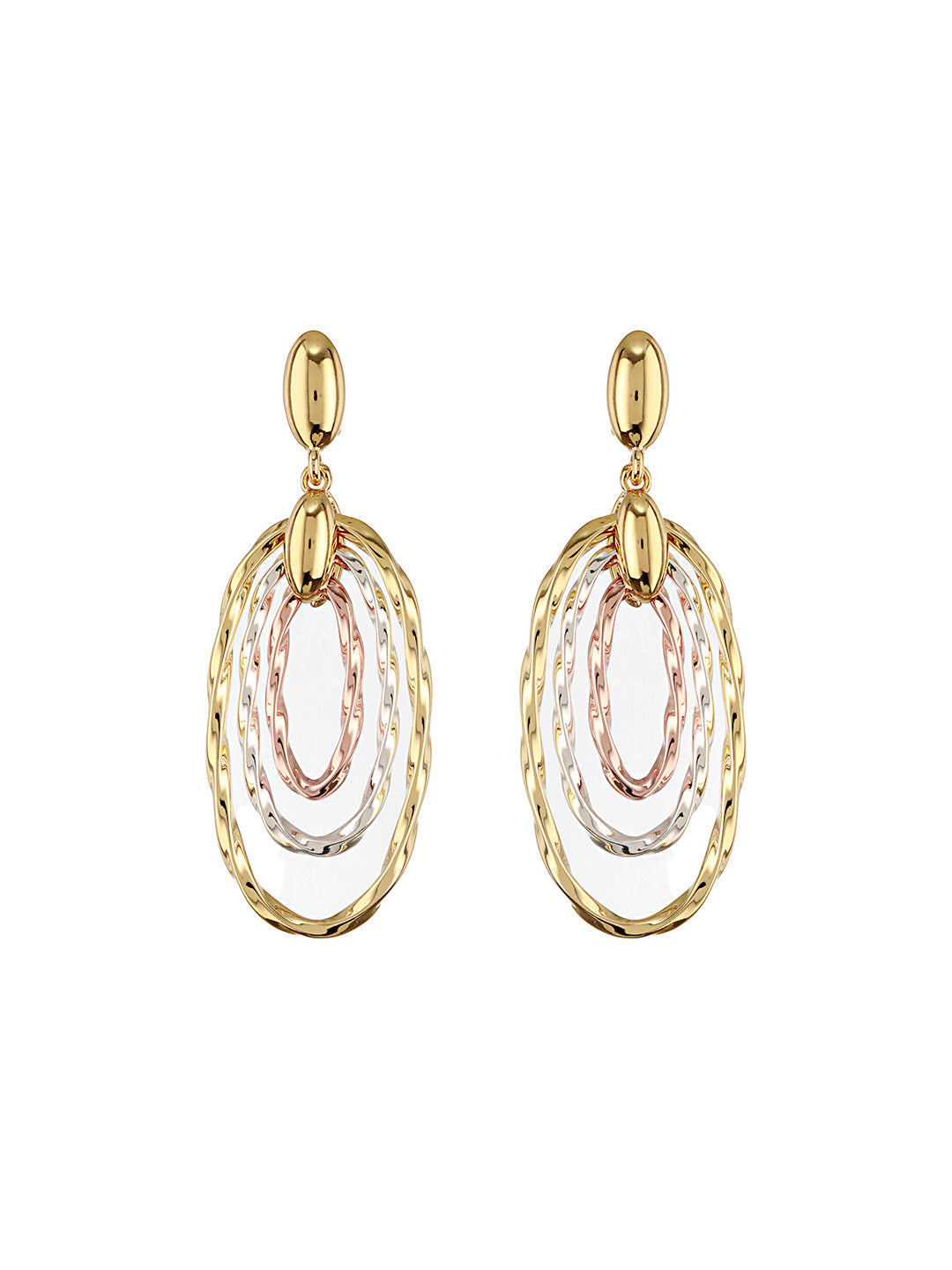 Anti-Tarnish 3 Toned Twisted Elliptical Concentric Ring Hoop Earrings