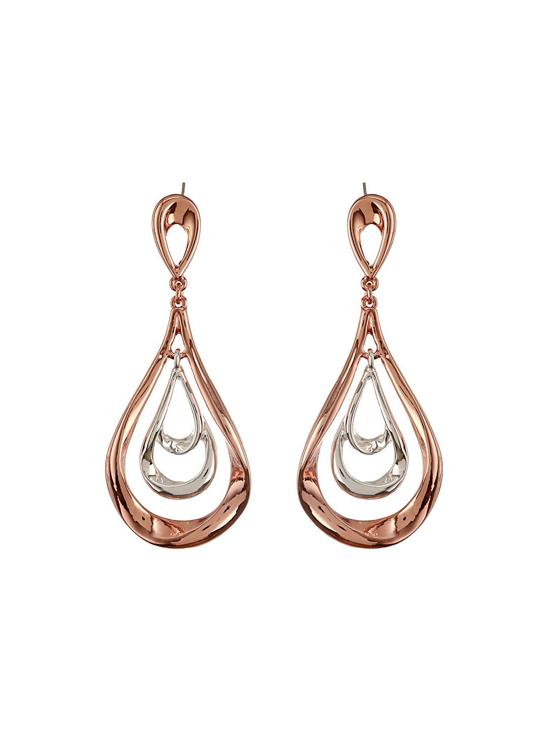 Anti-Tarnish Rose Gold Plated Pear Shaped Concentric Drop Earrings