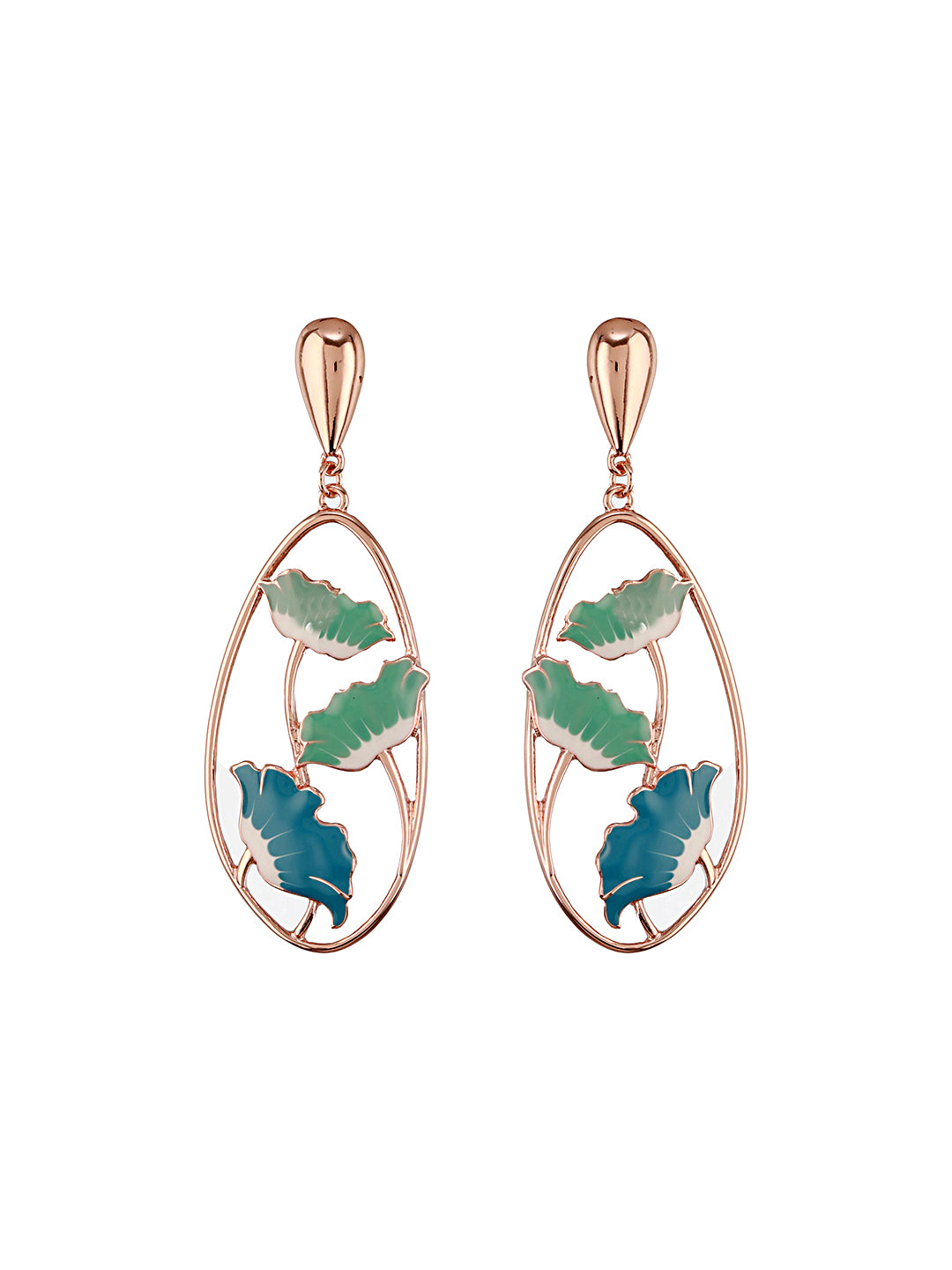 Anti-Tarnish Gold Plated  Blue  Enamelled Floral Statement Luxe Drop  Earrings