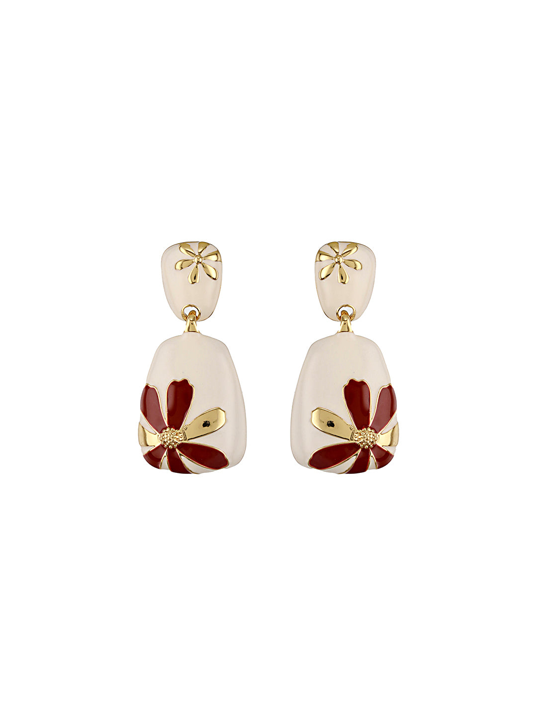 Anti-Tarnish Gold Plated & Enamelled Leaf Design Luxe Drop Earrings