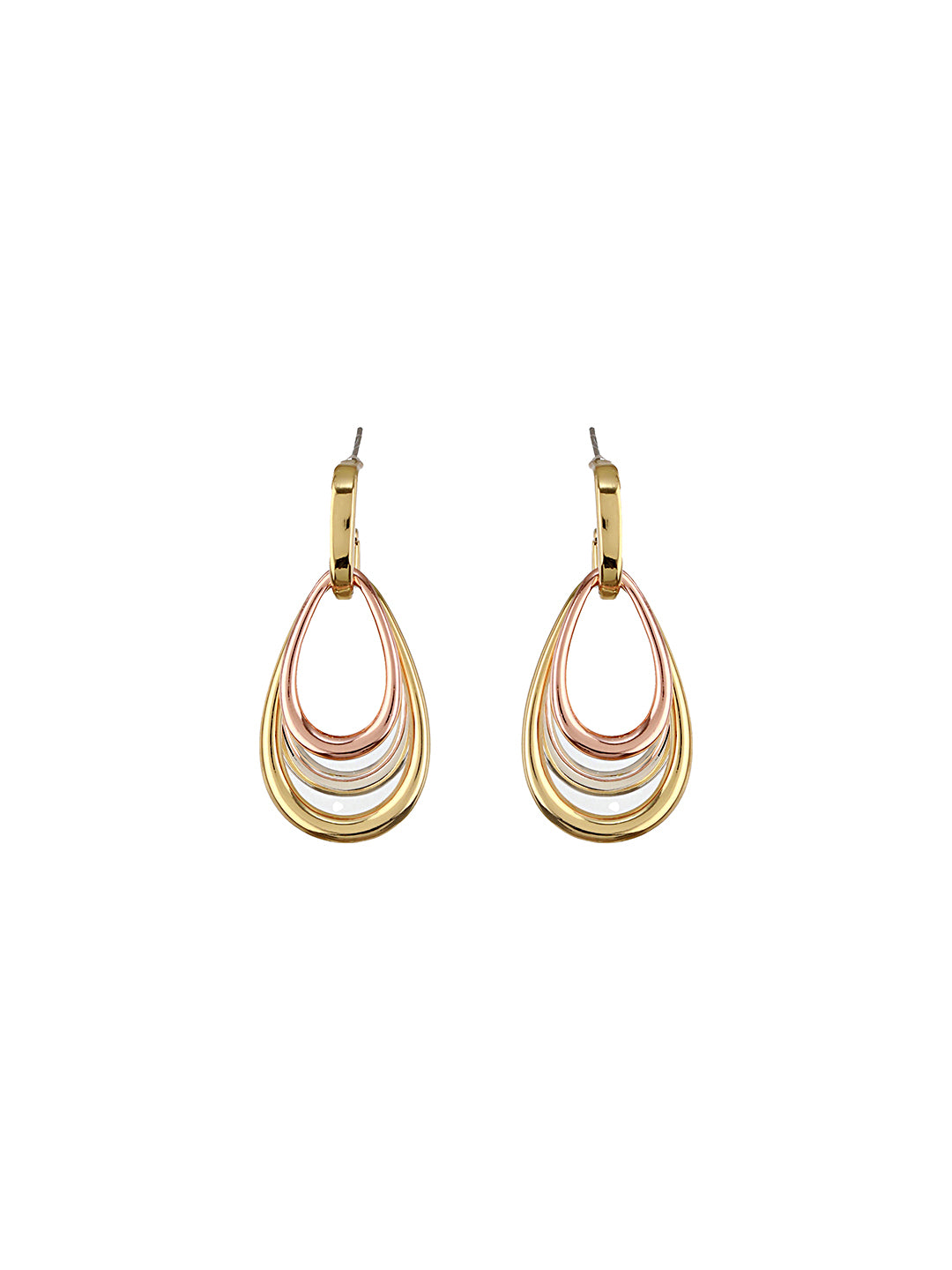 Anti-Tarnish Tri Gold Plated Concentric Drop Shaped Dangler Hoop Earrings