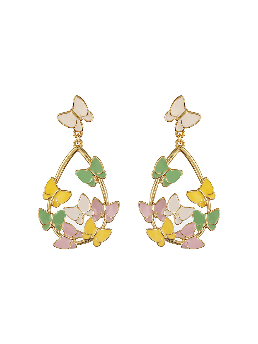 Anti-Tarnish Gold Plated Enamelled Butterfly Statement Luxe Drop Earrings