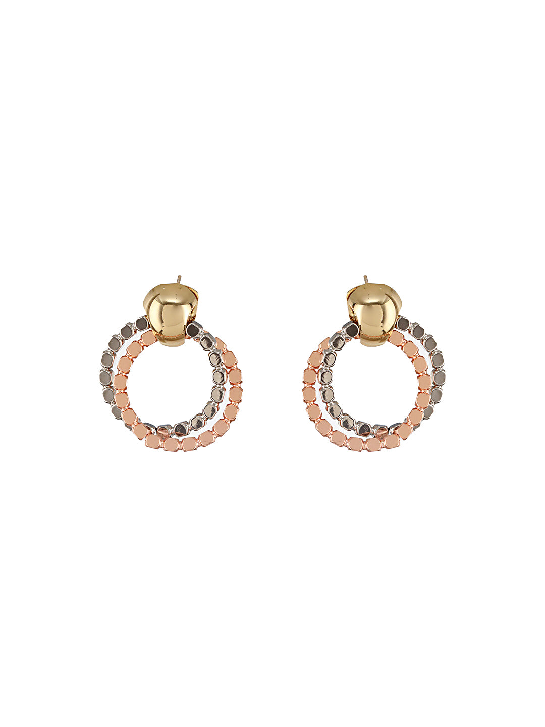 Anti-Tarnish Silver & Rose Plated Hammered Circular Hoop Earrings