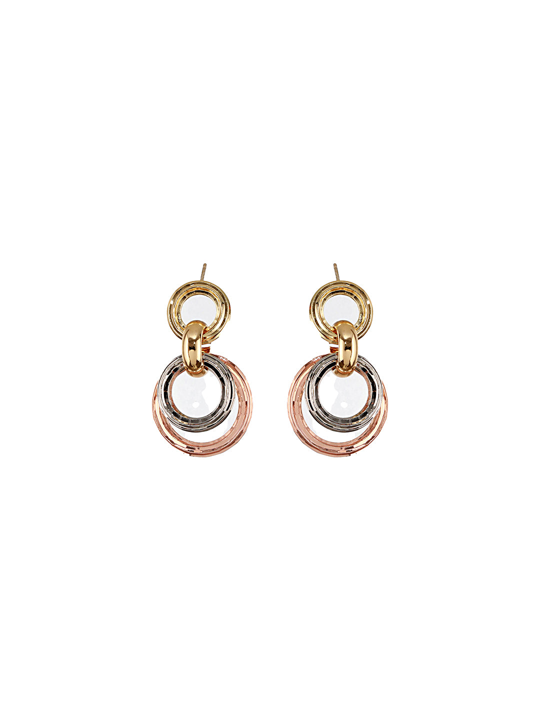 Anti-Tarnish Rose Gold 3 Toned Circular Hoops Drop Earrings