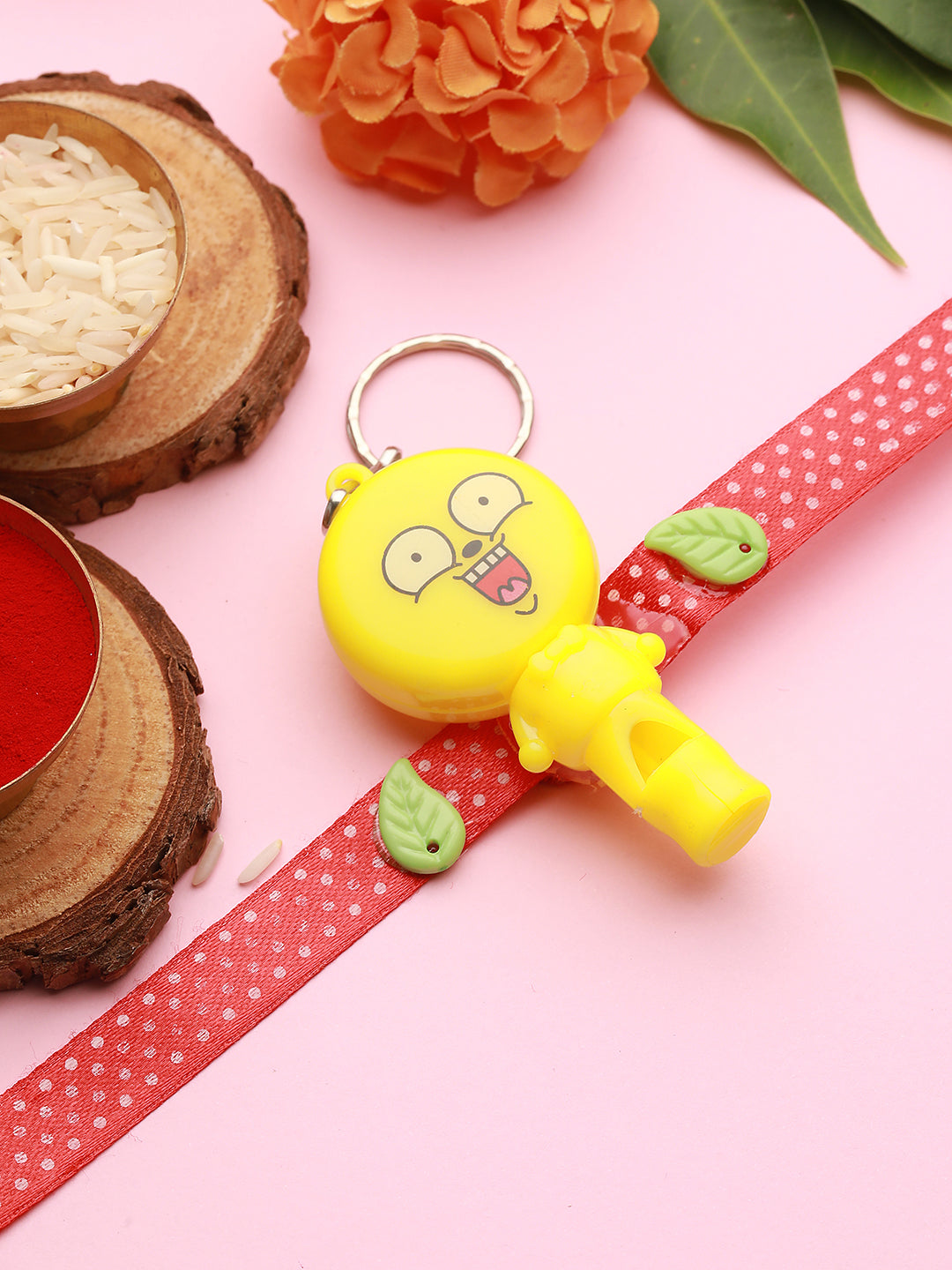 Yellow & Red  Ribbon  Whistle Shaped Designer Kids Rakhi