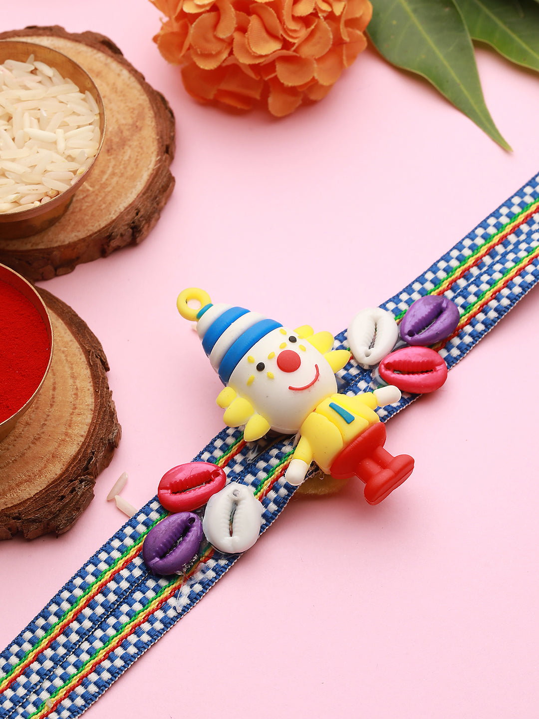 Blue Clown shaped Designer Ribbon Rakhi For Kids