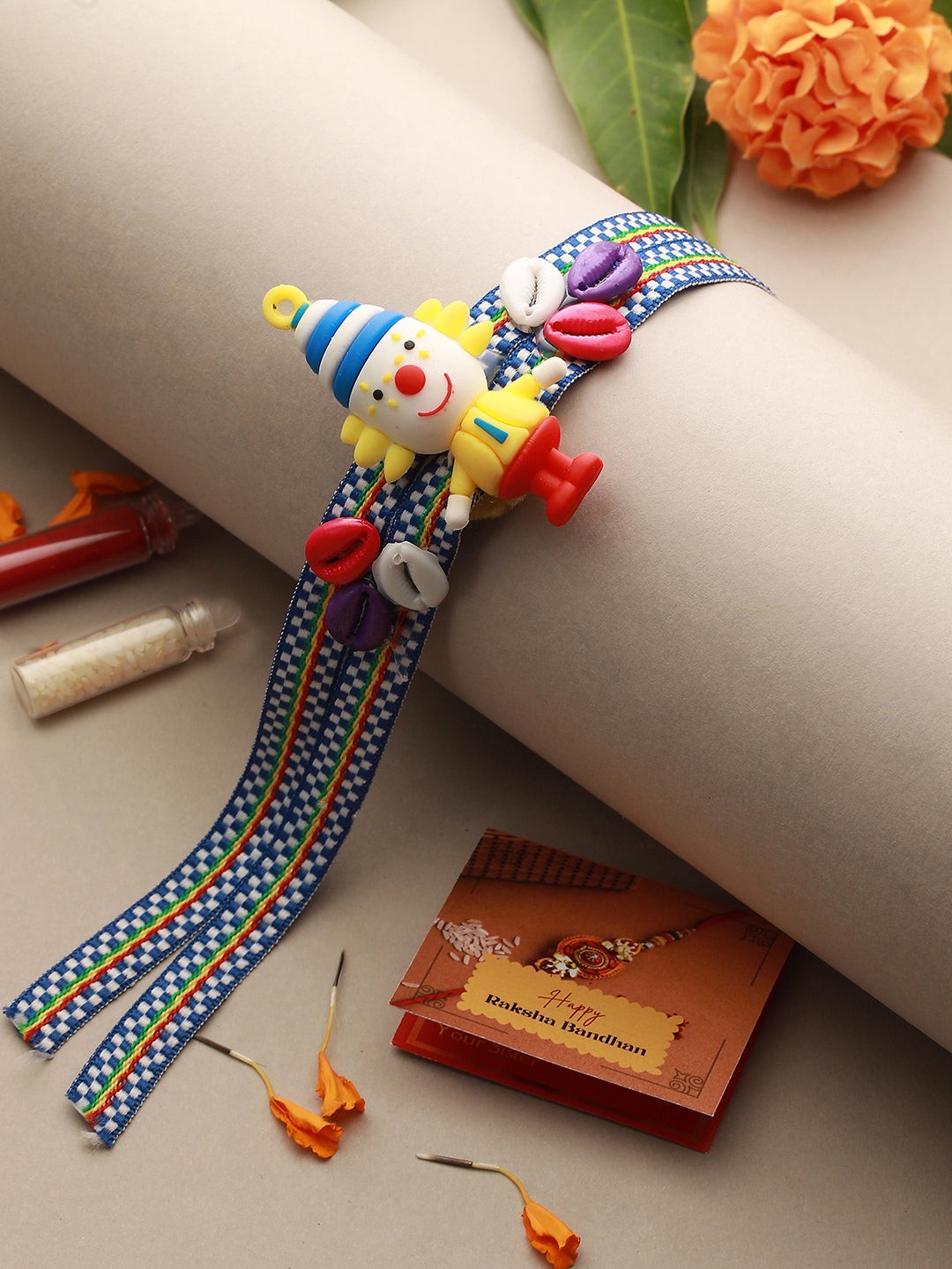 Blue Clown shaped Designer Ribbon Rakhi For Kids