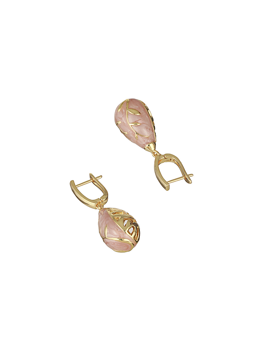 Anti-Tarnish 18 K Gold Plated & Enamelled Tear Shaped Floral Hoop Earrings