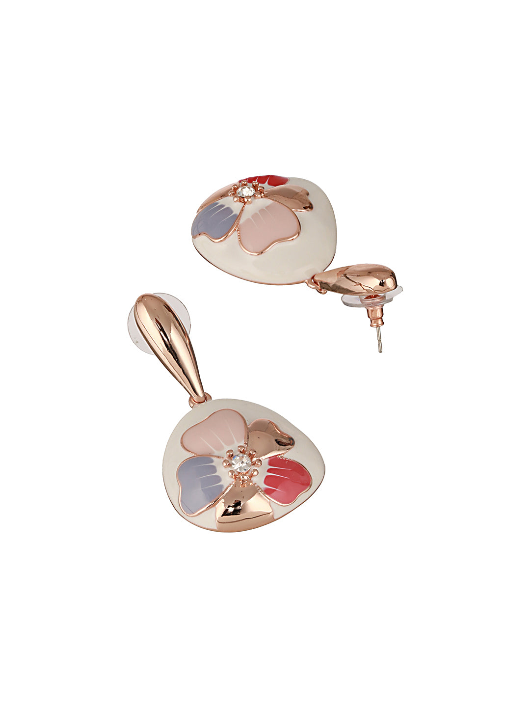 Anti-Tarnish 18k  Gold Plated Off White Enamelled Floral Statement Dangler Earrings