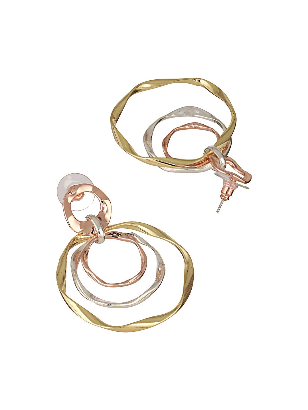 Anti-Tarnish 3 Tone Concentric Handmade Dangler Hoop Earrings