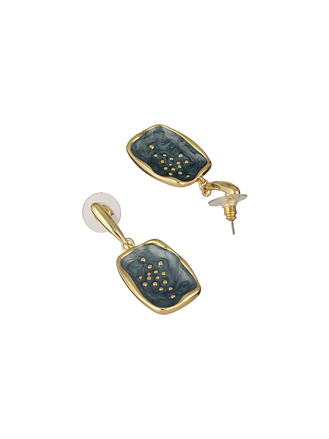 Anti-Tarnish 18k Gold Plated Grey Enamelled Golden Dot Drop Earrings