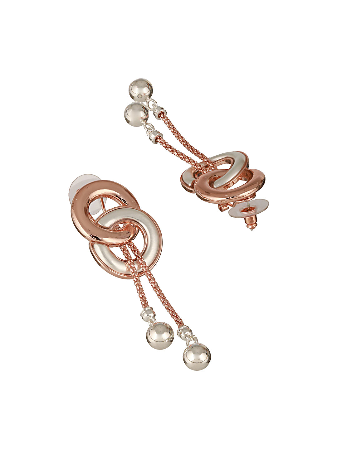 Anti-Tarnish Rose Gold 2 Toned Circular Knotted  Dangling Earrings