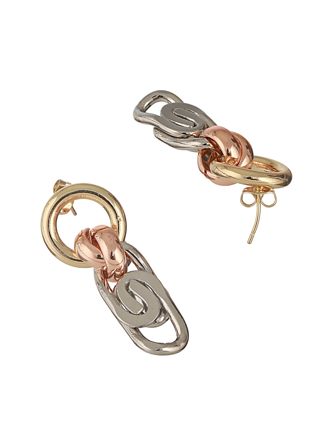 Anti-Tarnish 3 Toned Chain Dangle Handcrafted  Earrings