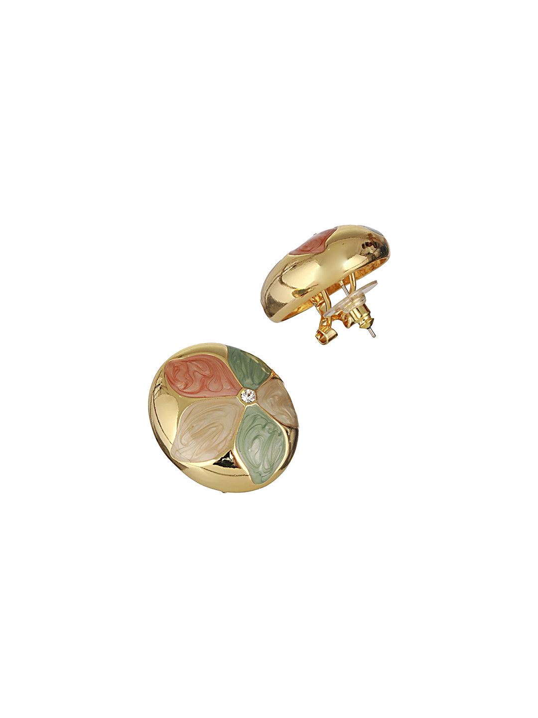 Anti-Tarnish 18k Gold Plated Floral Enamelled Large Circular Studds earrings