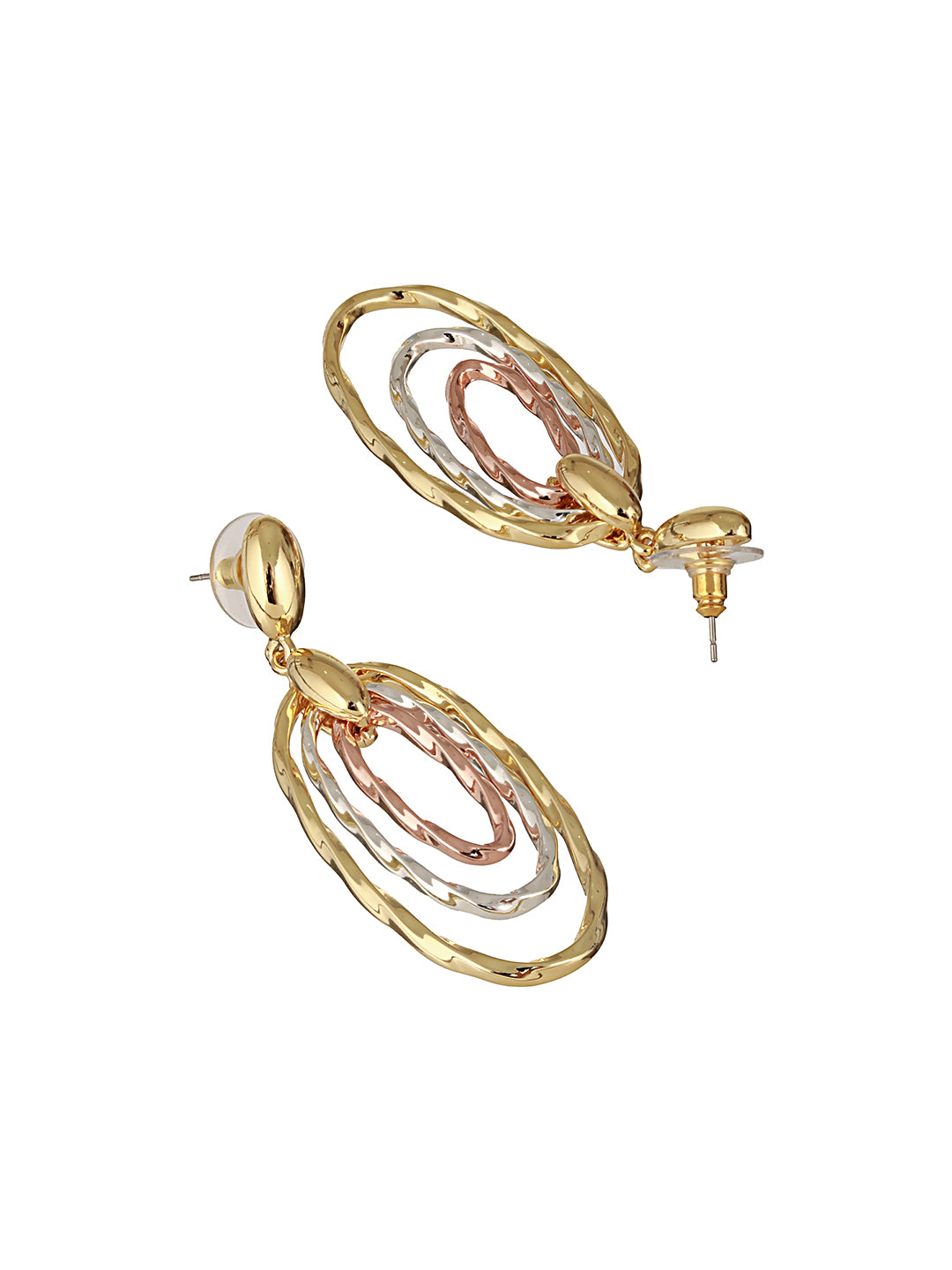 Anti-Tarnish 3 Toned Twisted Elliptical Concentric Ring Hoop Earrings