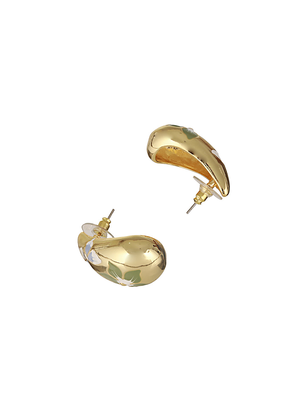 Anti-Tarnish Gold Plated & Enamelled Floral Tear Shaped Studds Earrings