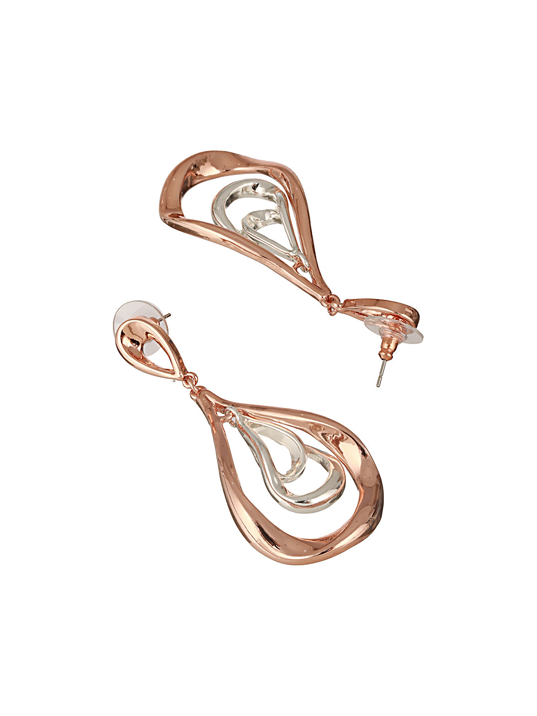 Anti-Tarnish Rose Gold Plated Pear Shaped Concentric Drop Earrings