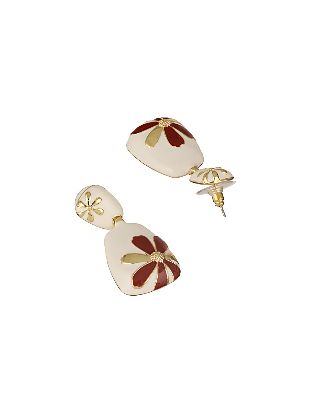 Anti-Tarnish Gold Plated & Enamelled Leaf Design Luxe Drop Earrings