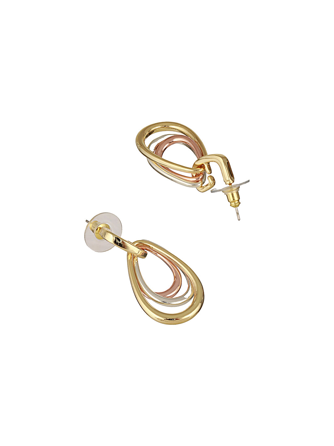 Anti-Tarnish Tri Gold Plated Concentric Drop Shaped Dangler Hoop Earrings