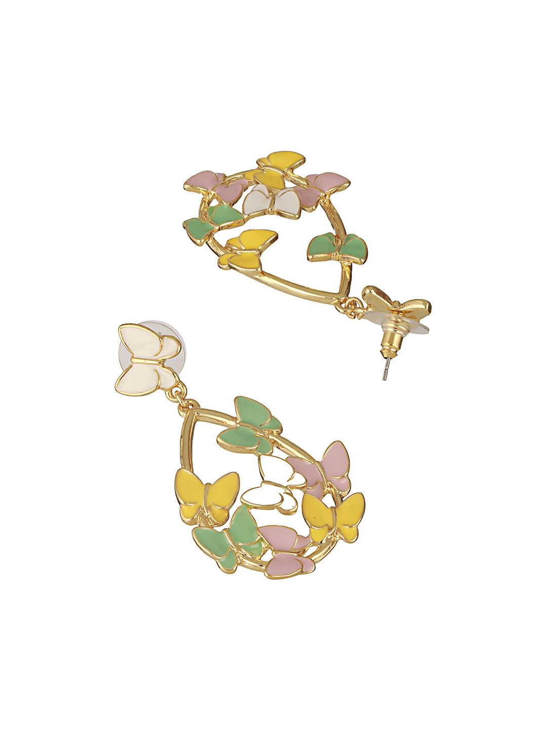 Anti-Tarnish Gold Plated Enamelled Butterfly Statement Luxe Drop Earrings