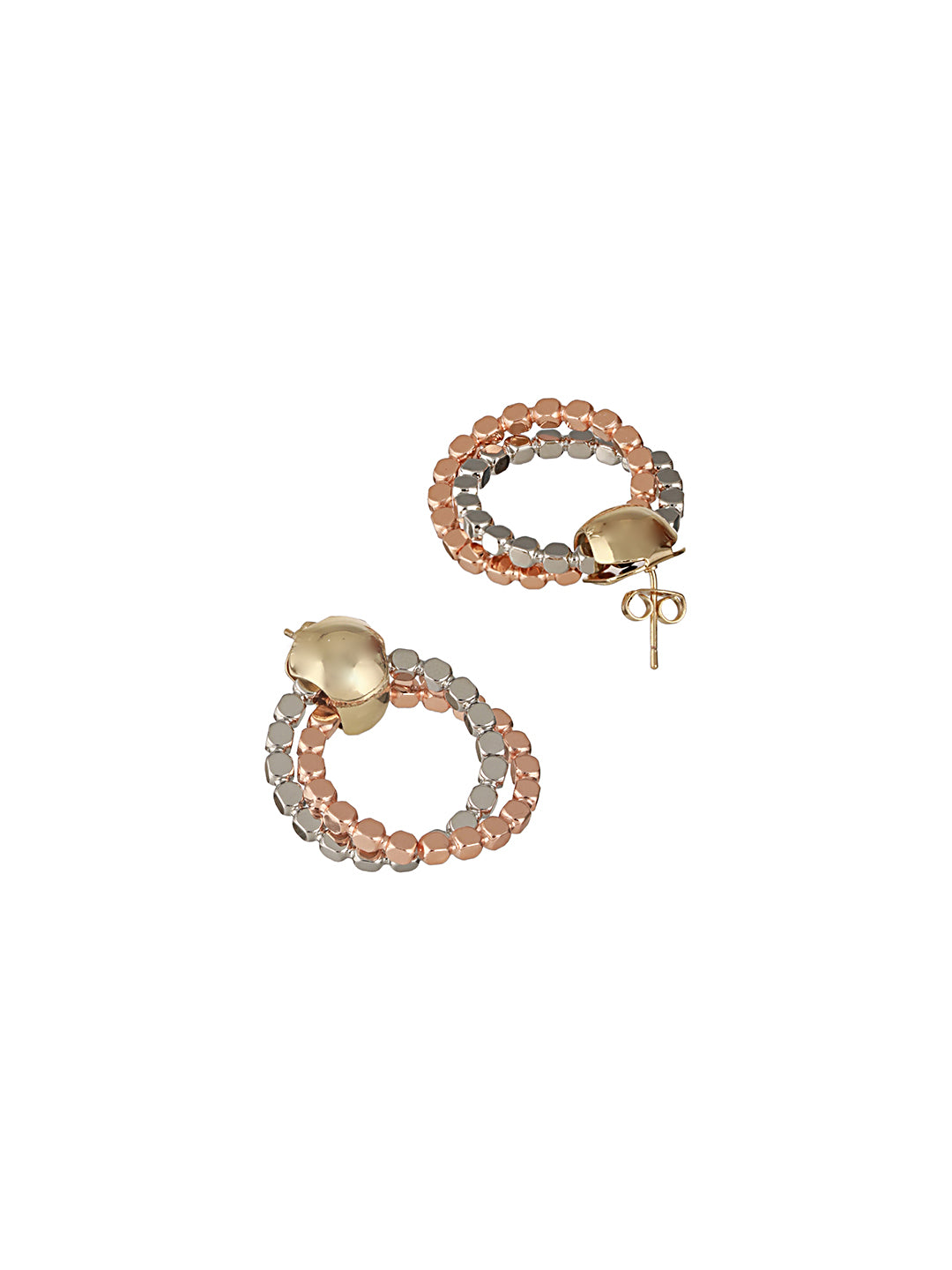 Anti-Tarnish Silver & Rose Plated Hammered Circular Hoop Earrings