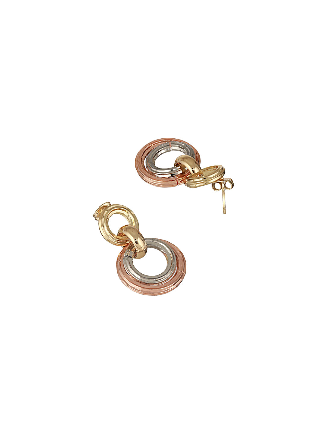 Anti-Tarnish Rose Gold 3 Toned Circular Hoops Drop Earrings