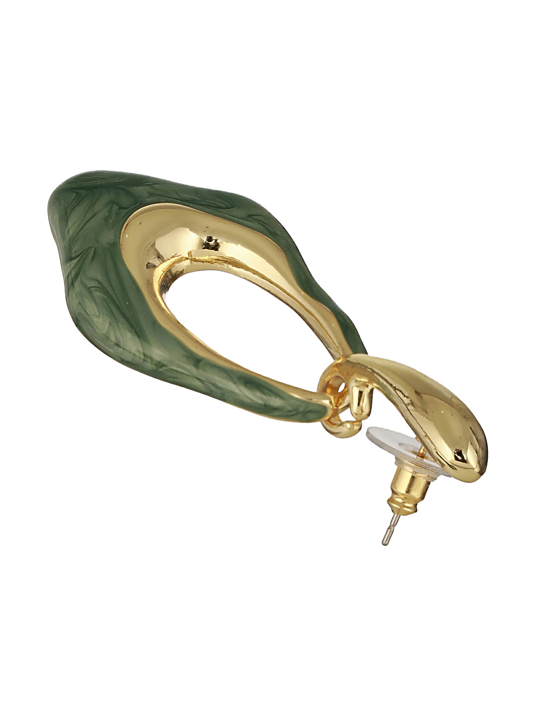 Anti-Tarnish 18k Gold Plated & Emarald Enamelled Hollow Drop Contemporary Earrings