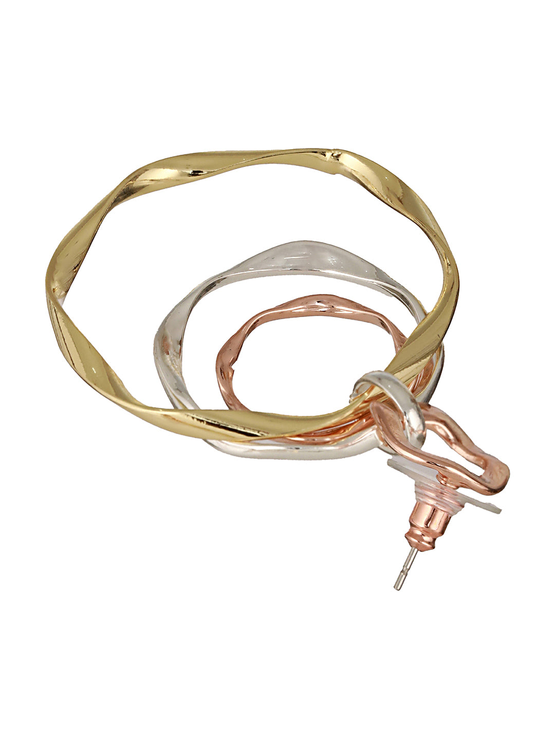 Anti-Tarnish 3 Tone Concentric Handmade Dangler Hoop Earrings