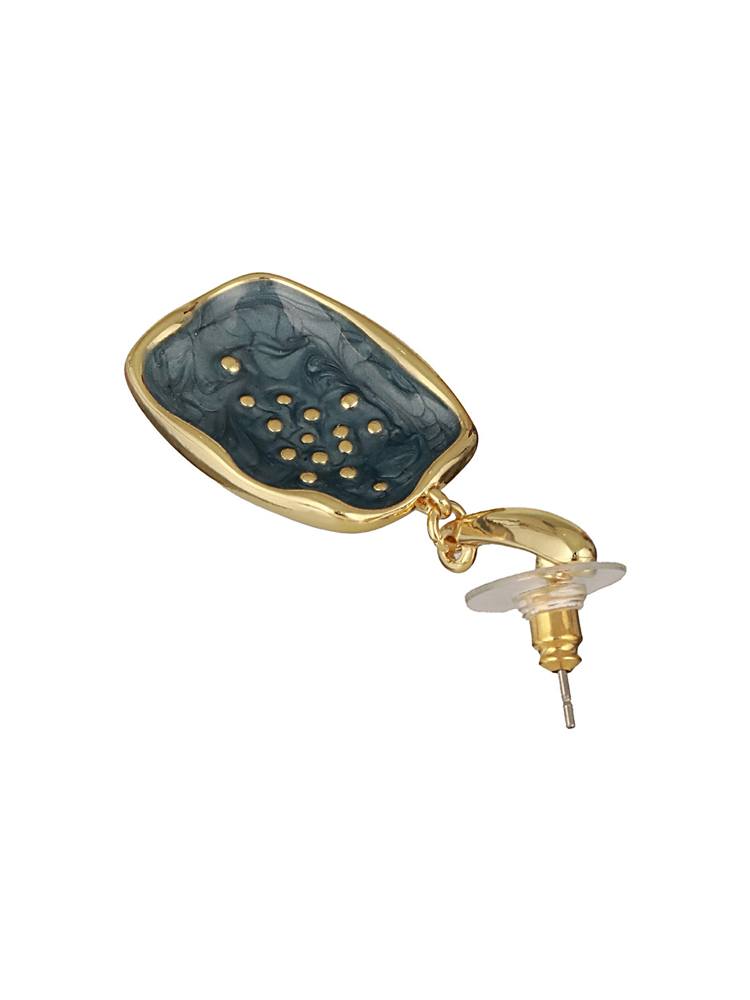 Anti-Tarnish 18k Gold Plated Grey Enamelled Golden Dot Drop Earrings