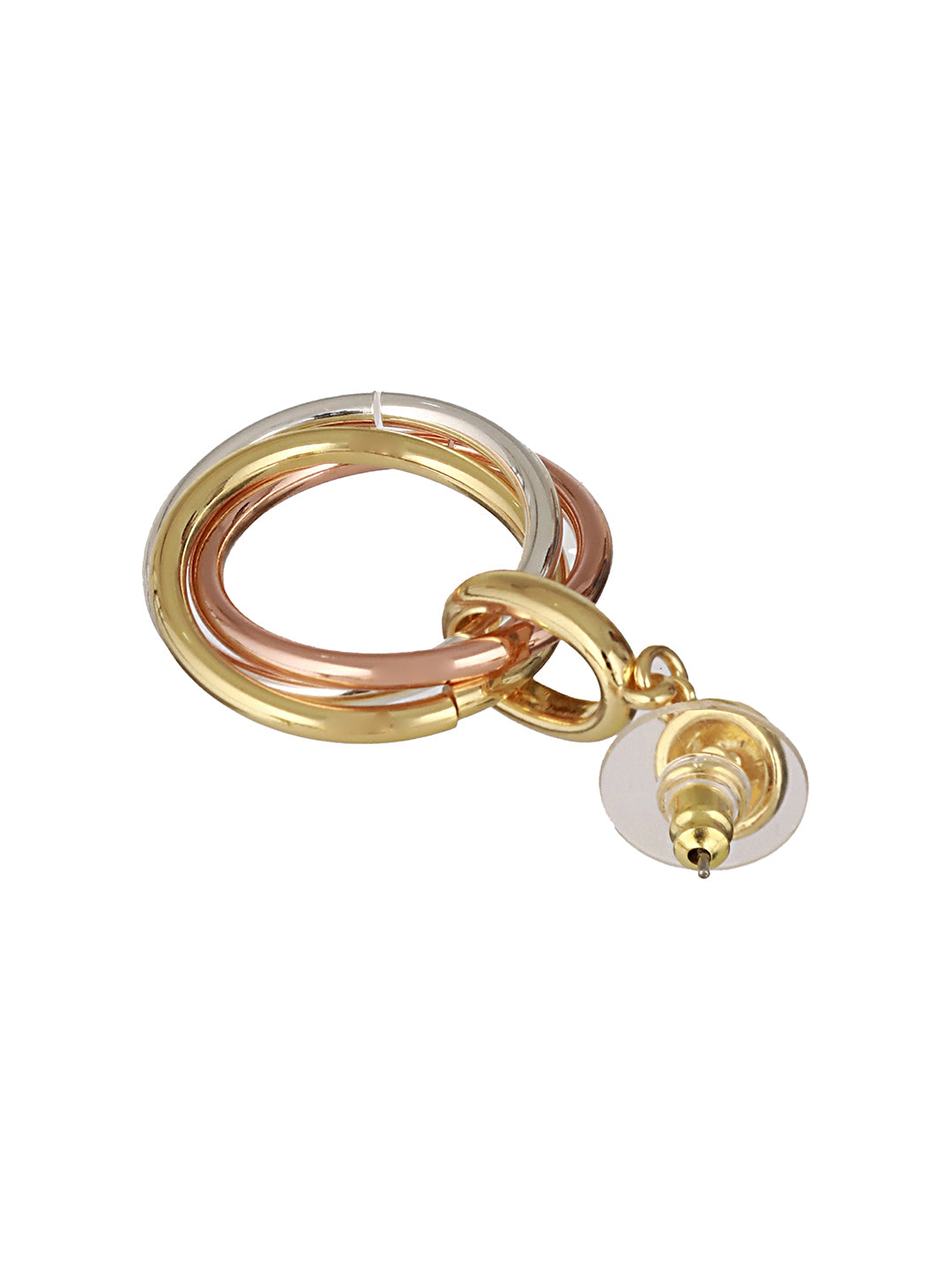 Anti-Tarnish 3 Toned Gold Plated Twisted Round Double Circle Chunky Drop Hoop Earrings