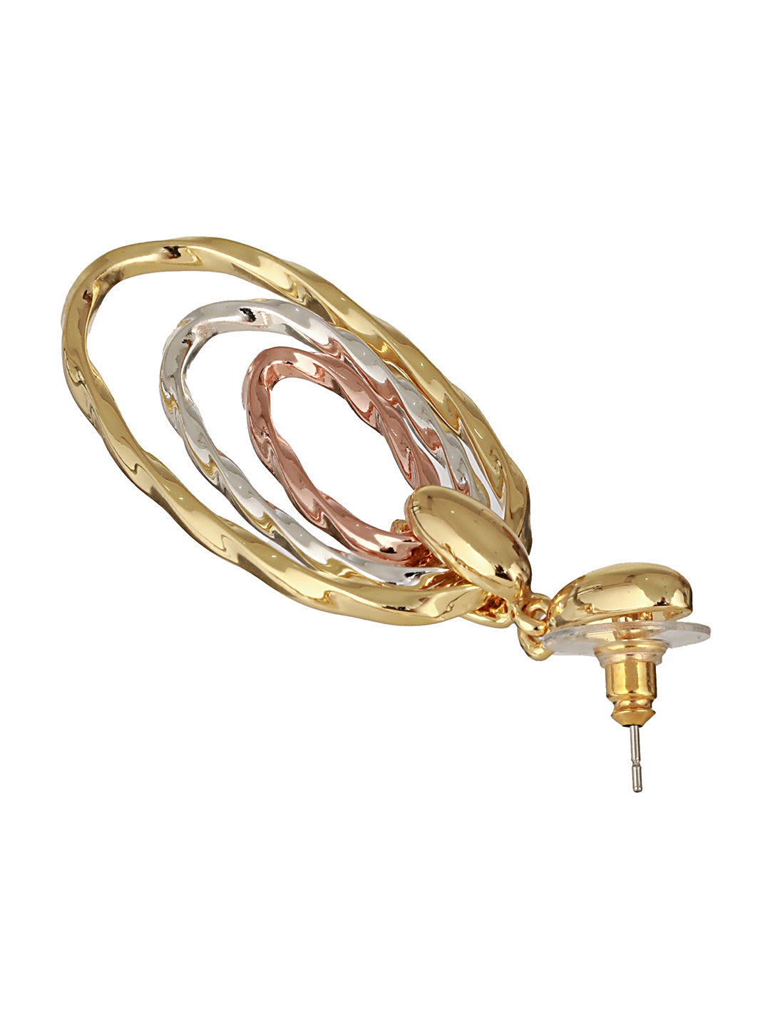 Anti-Tarnish 3 Toned Twisted Elliptical Concentric Ring Hoop Earrings