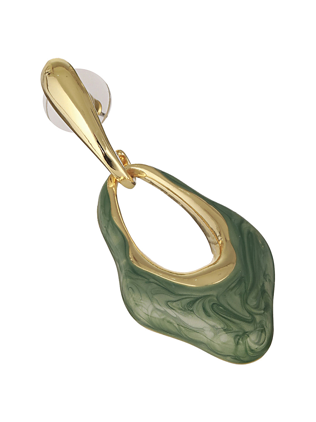 Anti-Tarnish 18k Gold Plated & Emarald Enamelled Hollow Drop Contemporary Earrings